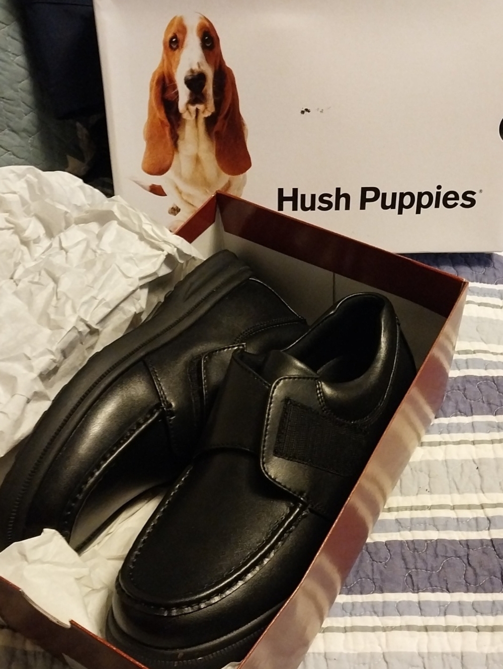 Hush Puppies Black Leather Slip-On Comfort Shoes New With Tags